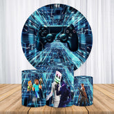 Aperturee Black And Blue Games Round Boys Birthday Backdrop Kit